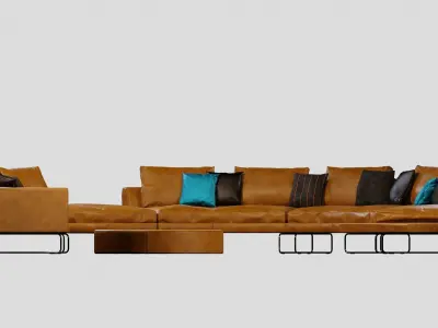 Add Look Round Luxury Designer Leather Sofa 3D model