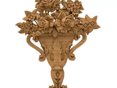 3D Model STL Decoration carved wooden vase with roses 3D model
