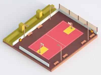 Low Poly Basketball Court Low-poly 3D model