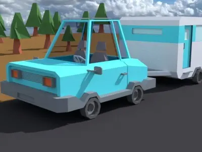 Toon Car And Caravan Low-poly 3D model