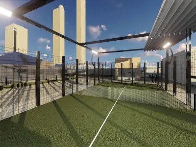 sport soccer field at dusk Low-poly 3D model
