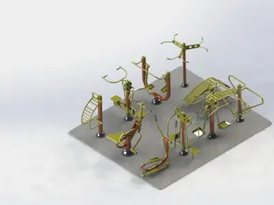 A variety of community fitness equipment model diagram 3D model