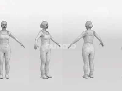 Rigged sport asian woman - fitness gym yoga - 083-5399 3D model