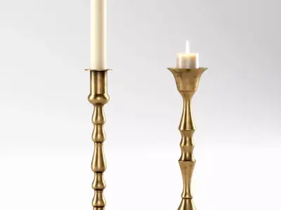 Vintage brass candleholders  Low-poly 3D model
