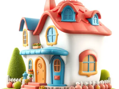 Cartoon House D Model Pack with Colorful Roof Low-poly 3D model
