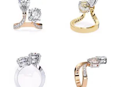 Dual Stone Luxury Rings Collection STL and 3DM  CAD Models 3D print model