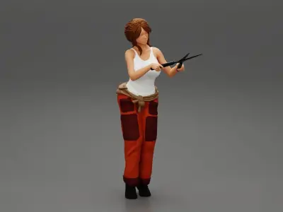 woman Farmer Cutting Tree With big Scissors 3D print model