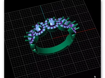 five round halo engagement jewelry ring 3D print model