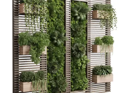 plants set partition in wooden frame - Vertical moss graden 3D model