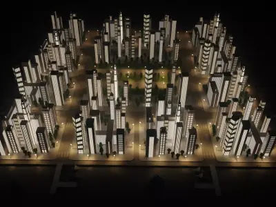 Paper City - Stylized Night Metropolis V1 Low-poly 3D model