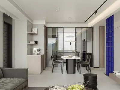 Modern living room dining room interior scenes 225 3D model