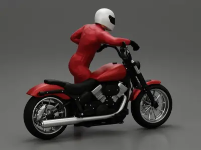 Motorbiker standing pushing his motorbike 3D print model