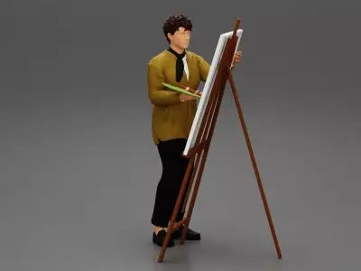 artist painter drawing on canvas 3D print model