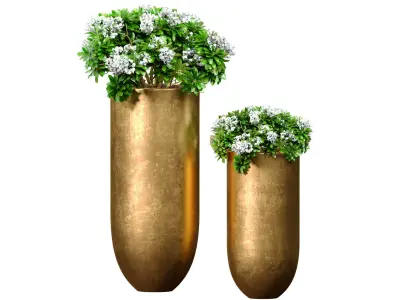 Bouquet Set of white flowers inclassic gold tall vase urn pot  3D model