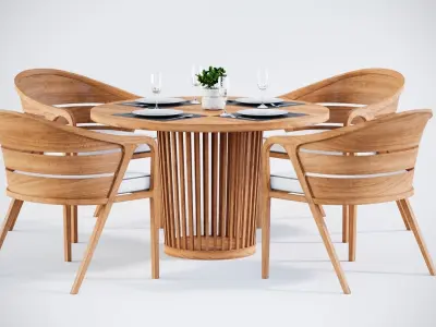 Rounded table with 4 chairs model 3D model