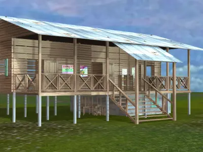 old school wooden school 3D model