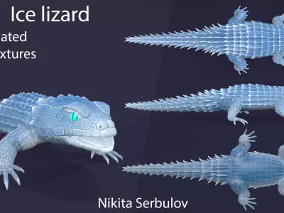 Ice Armadillo lizard  Low-poly 3D model