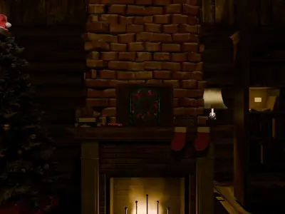 A log cabin in the winter of Christmas 3D model