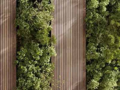 Vertical Wall Garden With Wooden frame - set of indoor plant 57 Low-poly 3D model