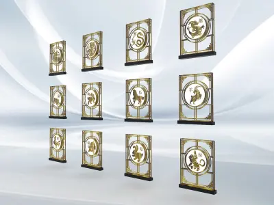 Chinese New Year 12 Zodiac Static Signage Display stand 3D model
