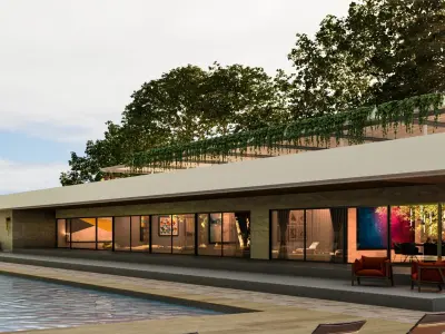 Luxury Poolside Villa Exterior Scene   3D model