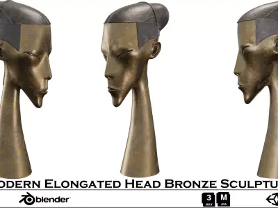 Modern Elongated Head Bronze Sculpture - Abstract 3D model