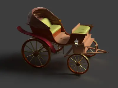 Chinese ancient wooden  carriage   Low-poly 3D model