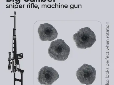 15 Bullet Hole Decals Pack on Concrete Wall 3 Texture