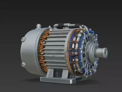 Industrial Electric Motor 3D Model - Detailed Stator Wires 3D model