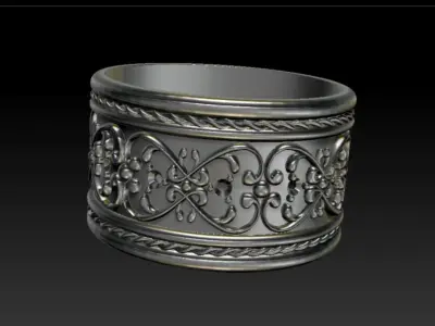 Gold  silver ring with antique design 3D print model