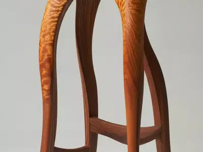 Organic Wood Stool Sculptural Barstool Curved Legs 3D Low-poly 3D model