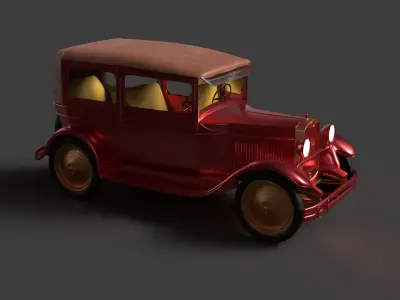 Chinese red vintage car   Low-poly 3D model by aceimagedesign-1