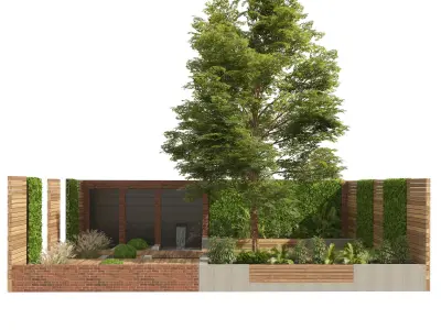 Exterior Garden yard with plants and small pool Low-poly 3D model