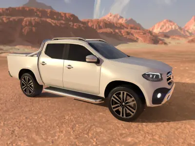 Pickup mercedes benz truck in desert Low-poly 3D model