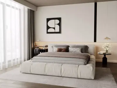 Modern Minimal Soft Platform Bedroom 3D model