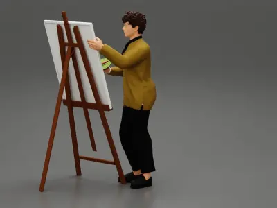 artist painter drawing on canvas 3D print model