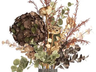 Modern bouquet of dry branches Hydrangea vase Lotus 417 3D model