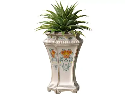 Decorative tropical plant in classic ceramic vase urn flowerpot 3D model