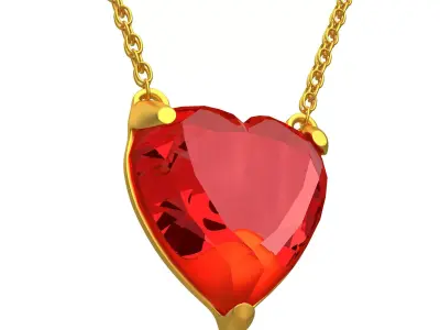 GEMSTONE HEART Red PENDANT NECKLACE 3D model