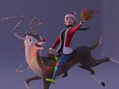 cartoon Christmas card 3D model