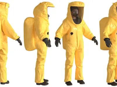 Realistic 3D model of Woman in Hazmat Suit - Modular - Rigged Low-poly 3D model