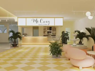 Coffee shop interior design scene 3D model