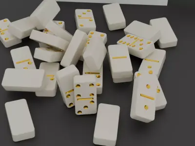 White and Gold DOMINO SET Low-poly 3D model