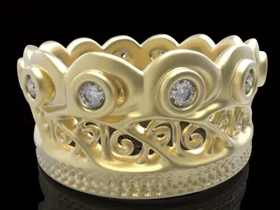 engraved gemstone crown ring 4 3D print model