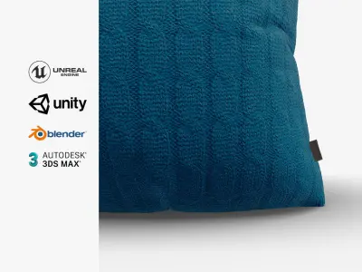 Knitted Blue Cushion with Chain Pattern Low-poly 3D model