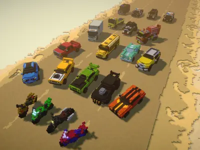 Stylized Voxel Cars Pack - 23 Vehicles Low-poly 3D model