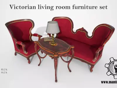 Living room furniture set Low-poly 3D model