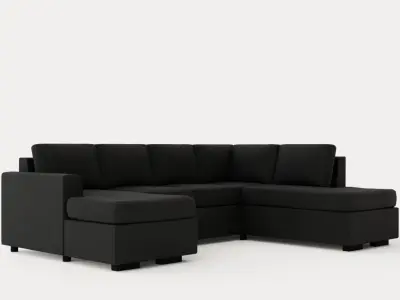 Crazy U Sofa Small Divan Left Black Artificial Leather Low-poly 3D model