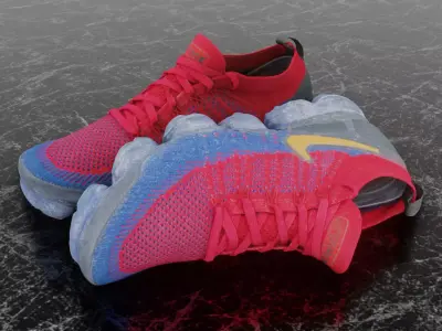 NIKE AIR VAPORMAX FLYKNIT 3D SHOES MAROON BLUE AND GOLD 3D model