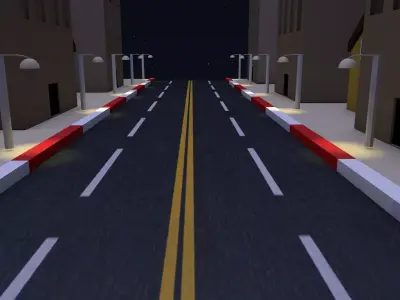 lowpoly city with tall buildings and street Low-poly 3D model